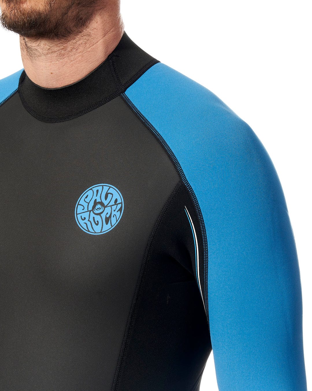 A man wearing a Saltrock Core - Mens 3/2 Full Wetsuit - Blue/Black.