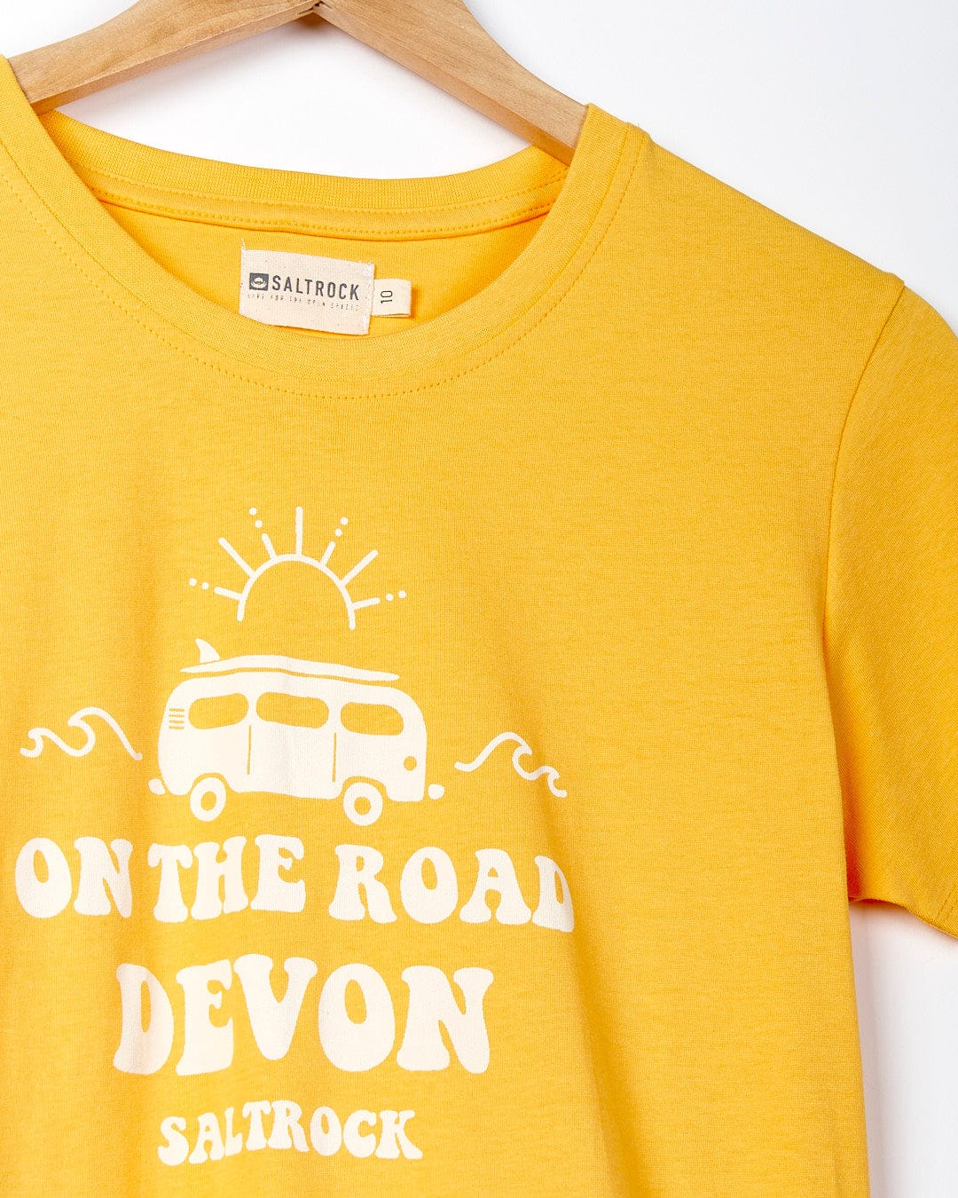 A Saltrock yellow t-shirt that says On The Road Devon.