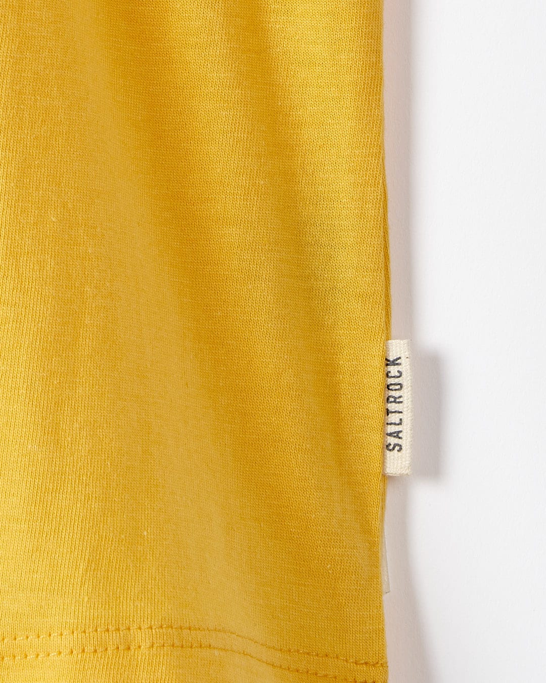A close up of a Saltrock On The Road Devon - Womens Short Sleeve T-Shirt - Yellow.