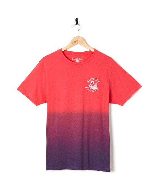 A Poolside - Mens Dip Die Short Sleeve T-Shirt - Pink by Saltrock with a purple and red design.