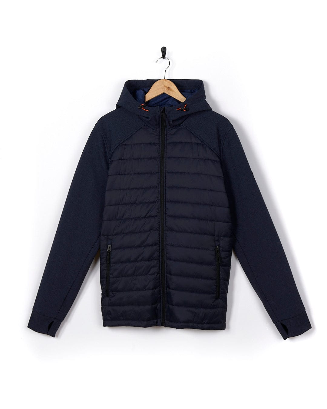 A Saltrock men's Purbeck Padded Jacket hanging on a hanger.