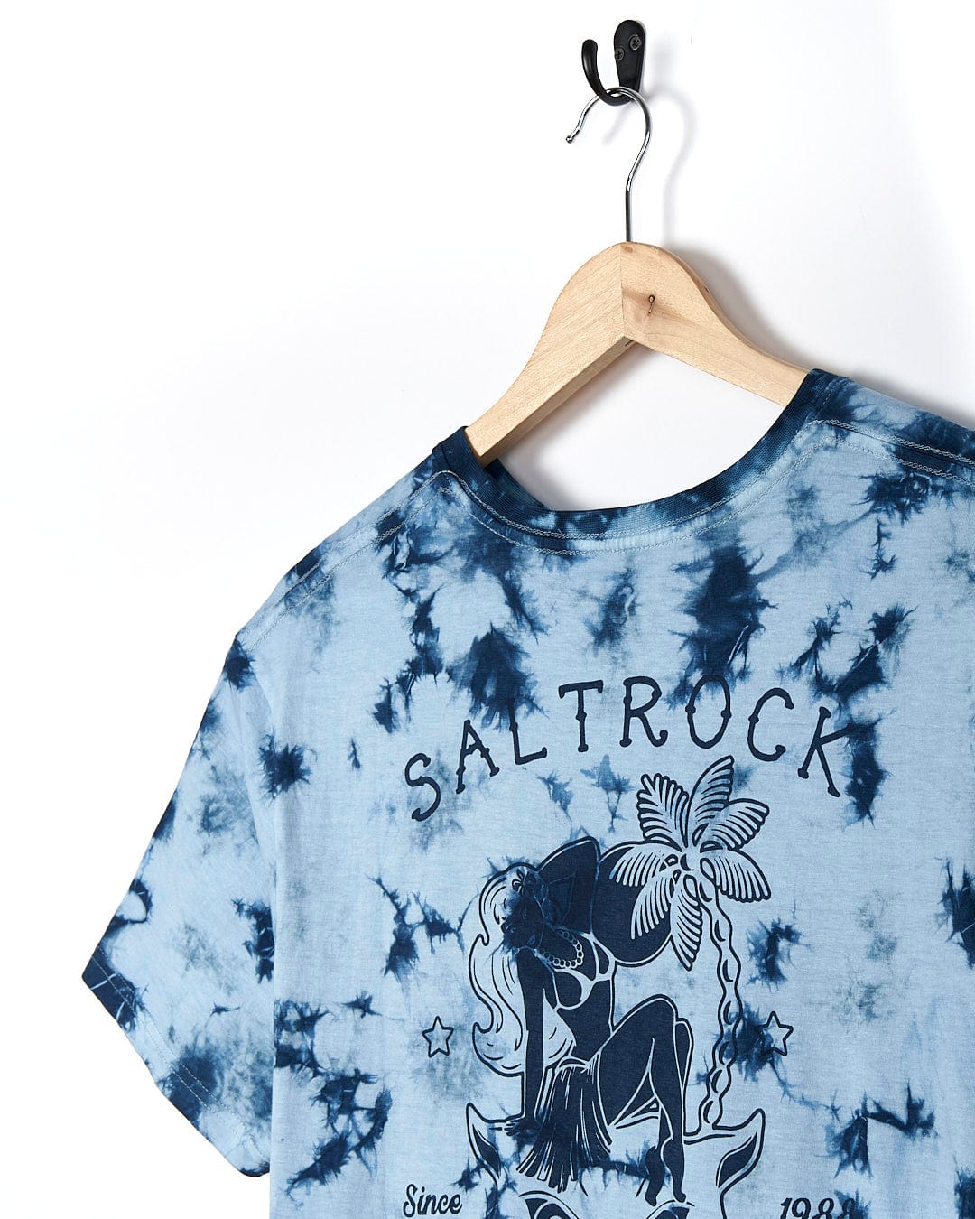 A Purfect Wave - Mens Tie Dye Short Sleeve T-shirt - Light Blue with the word Saltrock on it.