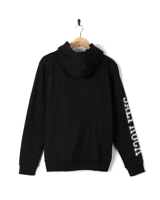A Rebelto - Mens Fur Lined Hoodie - Black with a white logo on it. (Brand Name: Saltrock)