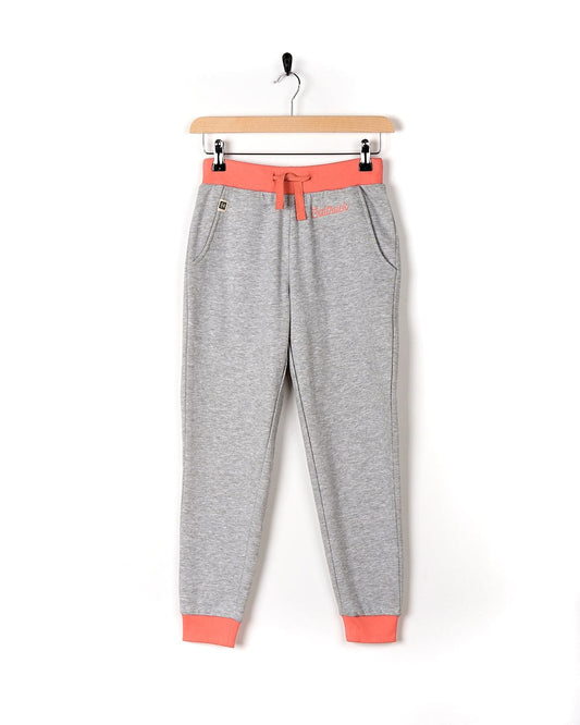 Road Panel - Kids Jogger - Grey Marl sweatpants with orange trim for a girl, perfect for urban street style and comfort by Saltrock.