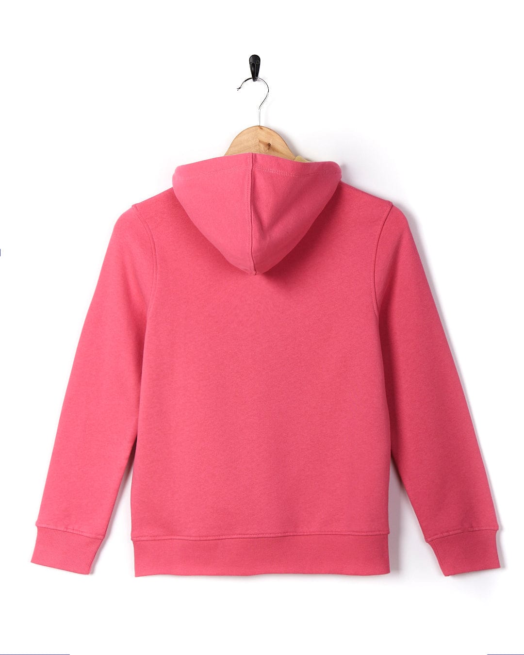 A Seabed - Kids Pop Hoodie - Pink by Saltrock hanging on a hanger.