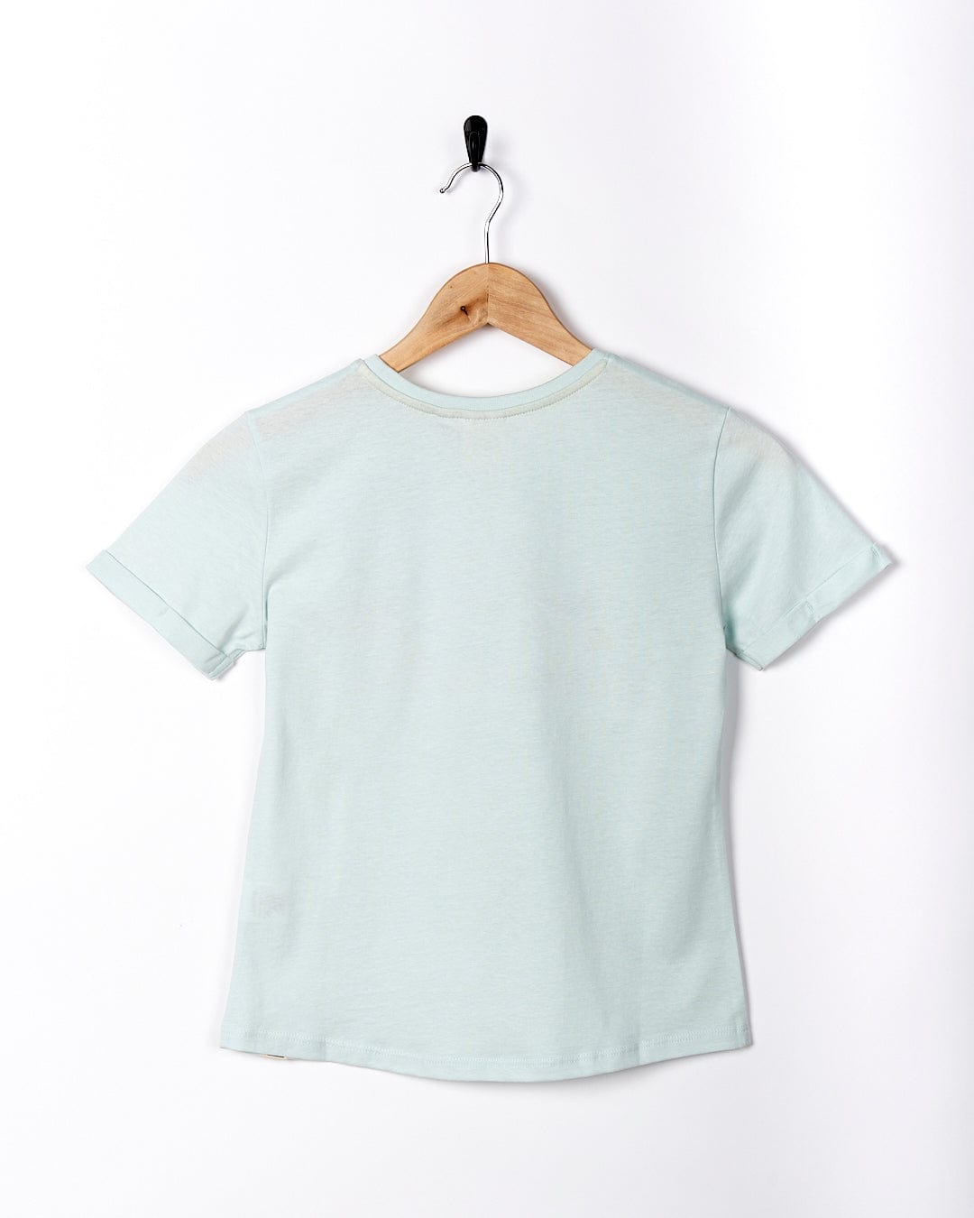 A Seabed - Kids Short Sleeve T-Shirt - Light Blue hanging on a hanger. (Brand: Saltrock)