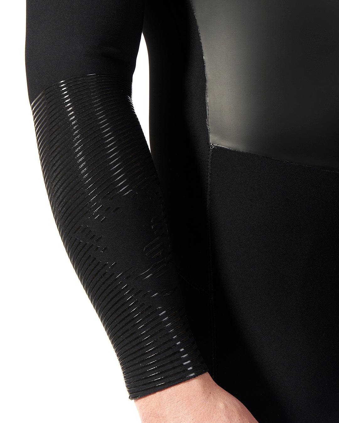 A man wearing a Saltrock Shockwave - Mens 3/2 Chest Zip Full Wetsuit - Black.
