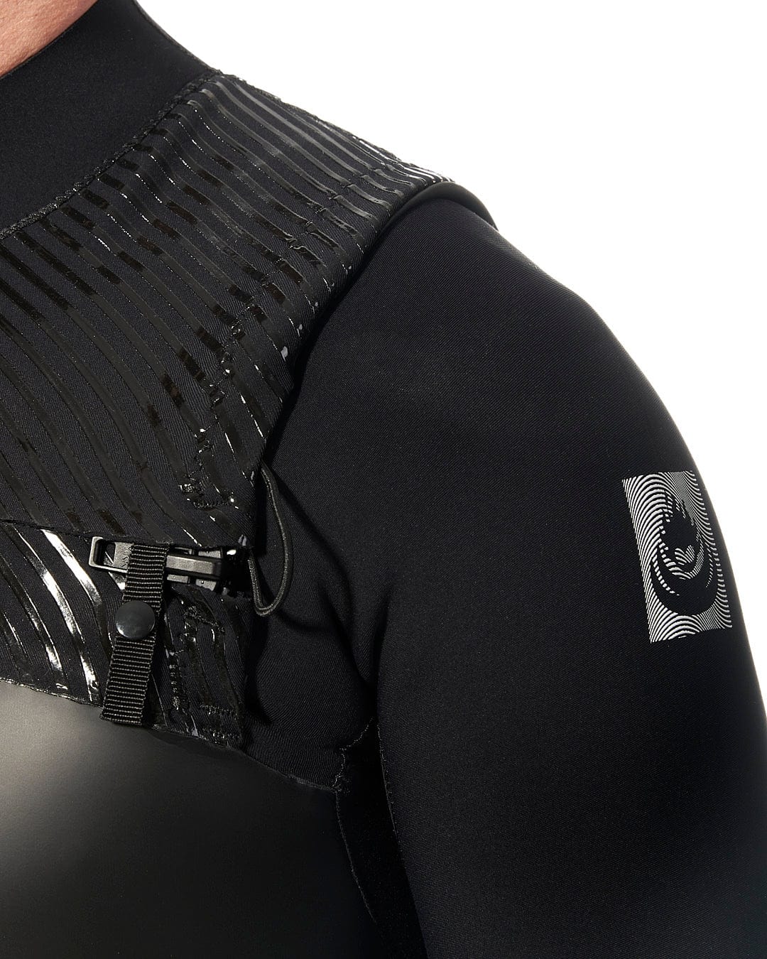 A man is wearing a Saltrock Shockwave - Mens 3/2 Chest Zip Full Wetsuit in black.