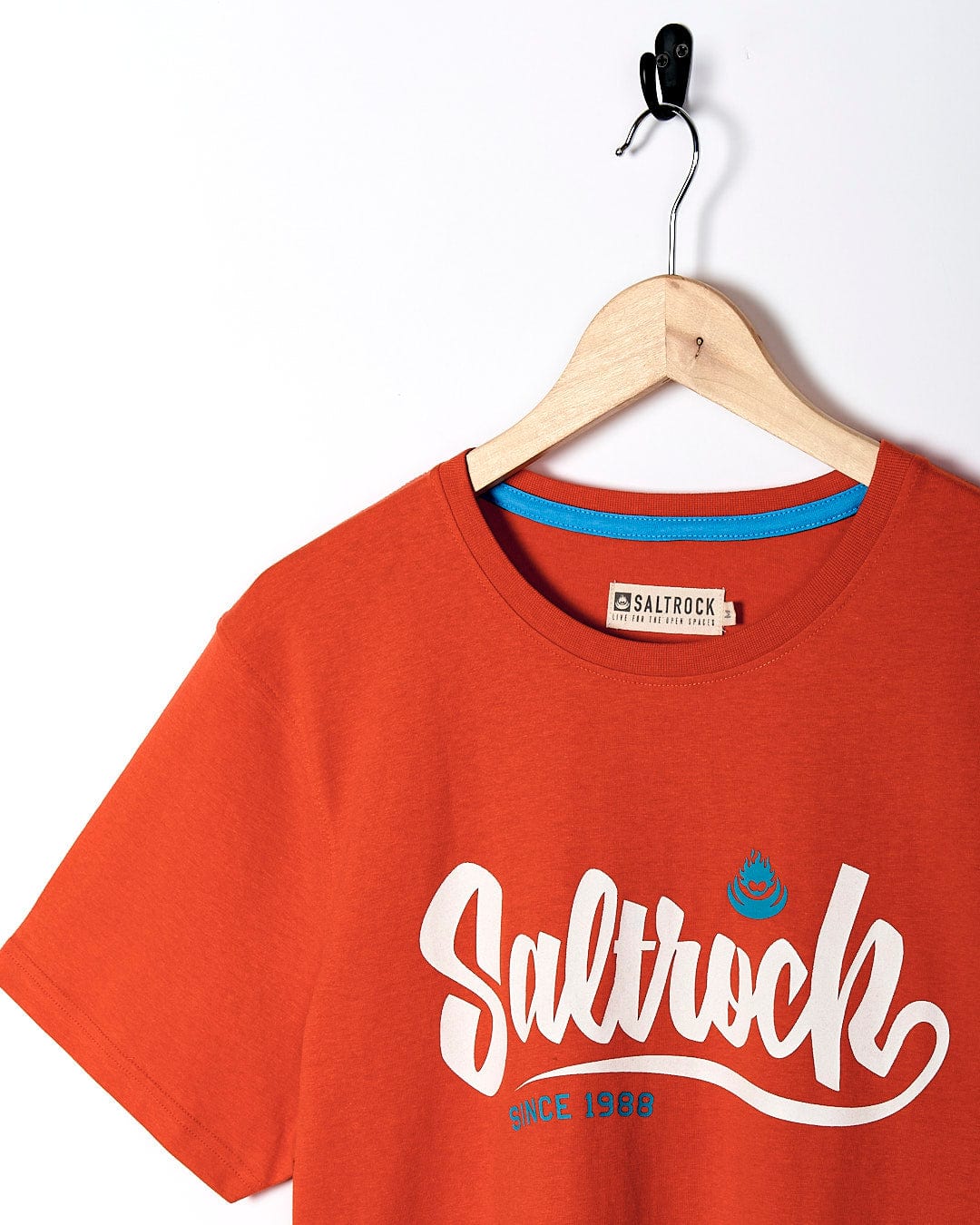 A Speed - Mens Short Sleeve T-Shirt - Red with the brand name Saltrock on it.