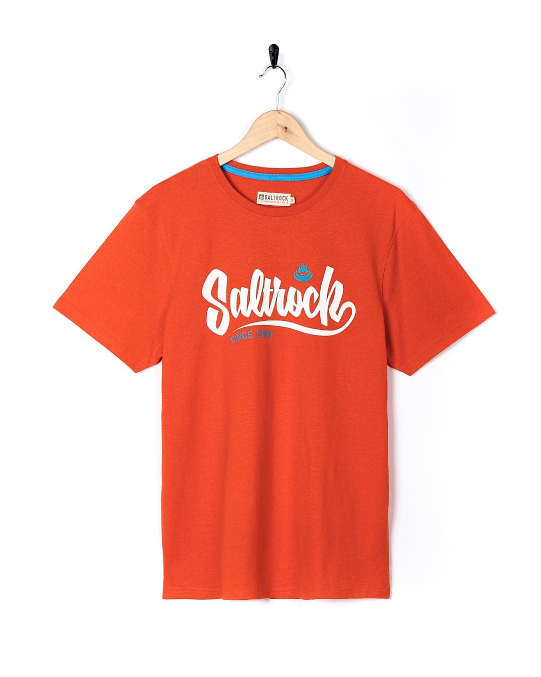 A Speed - Mens Short Sleeve T-Shirt - Red with the word Saltrock on it.
