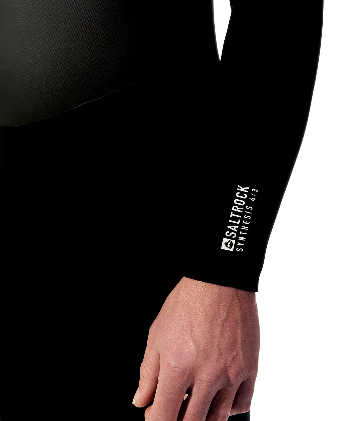 A man wearing a Synthesis - Mens 4/3 Back Zip Full Wetsuit in black by Saltrock.