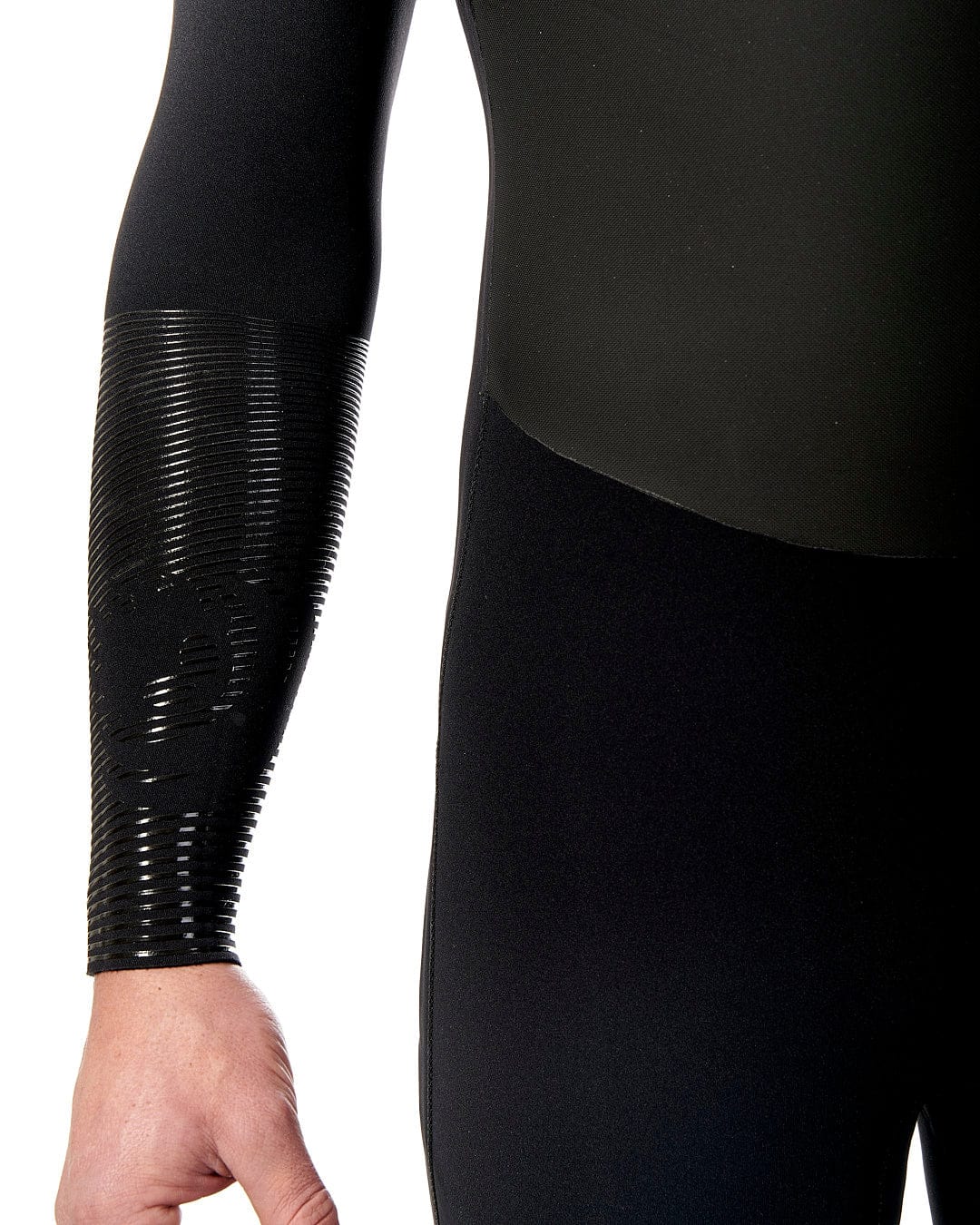 A man wearing a Saltrock Synthesis - Mens 4/3 Back Zip Full Wetsuit - Black.