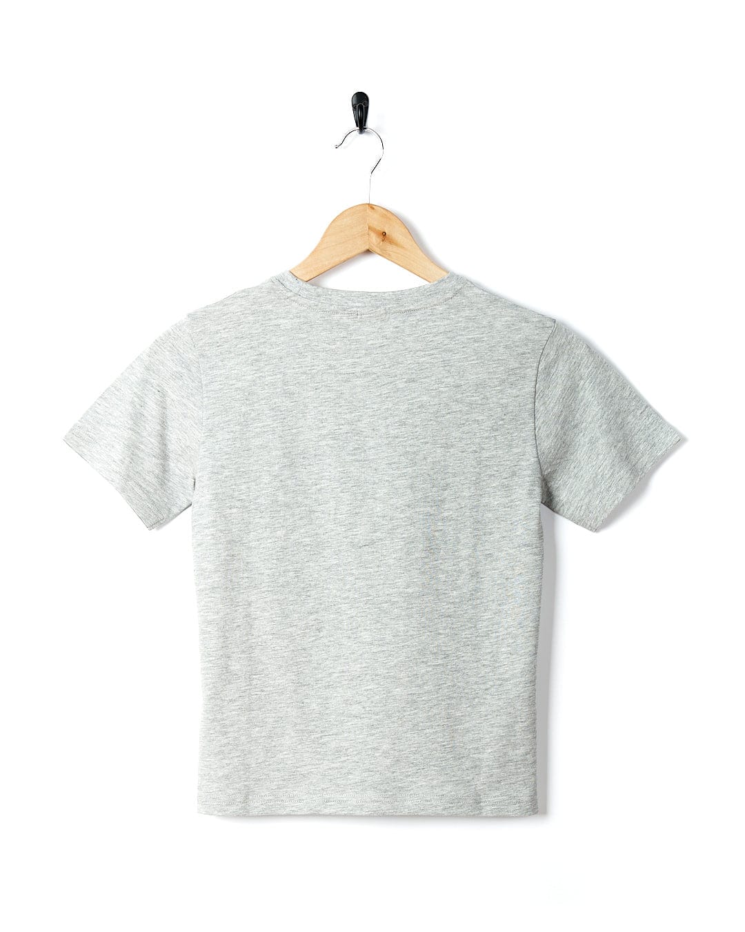 A Target Pop - Kids Short Sleeve T-Shirt - Grey hanging on a wooden hanger.
