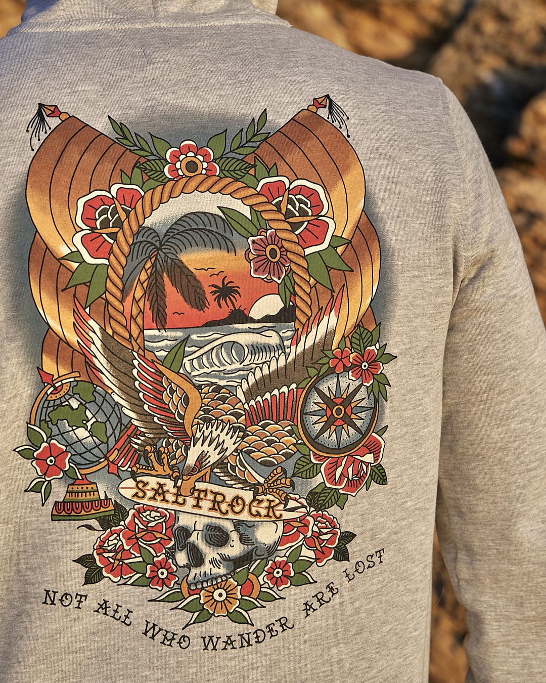 Not all who wander are lost Tattoo Island - Mens Zip Hoodie - Grey from Saltrock.