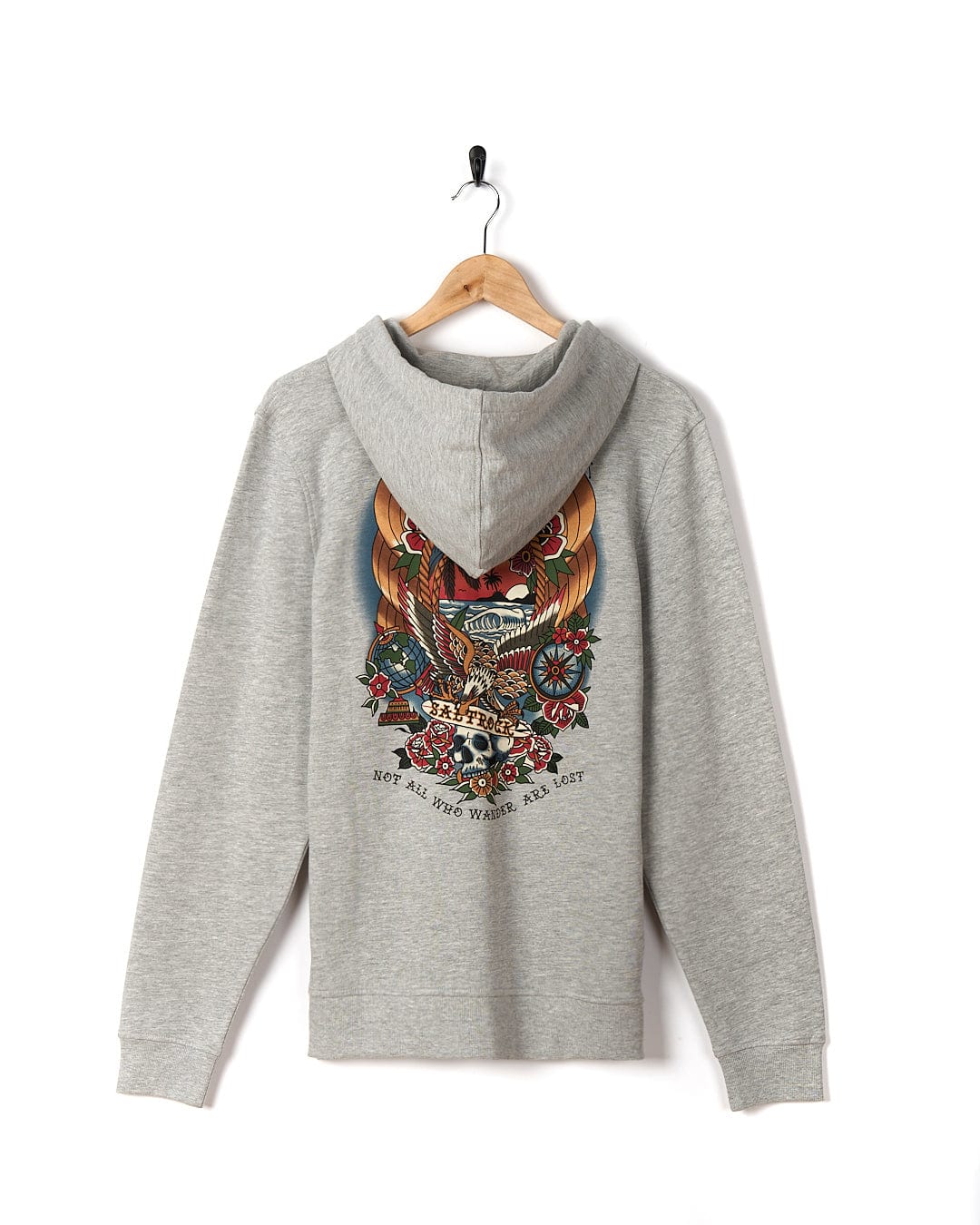 A Tattoo Island - Mens Zip Hoodie - Grey with an image of an eagle on it from Saltrock.