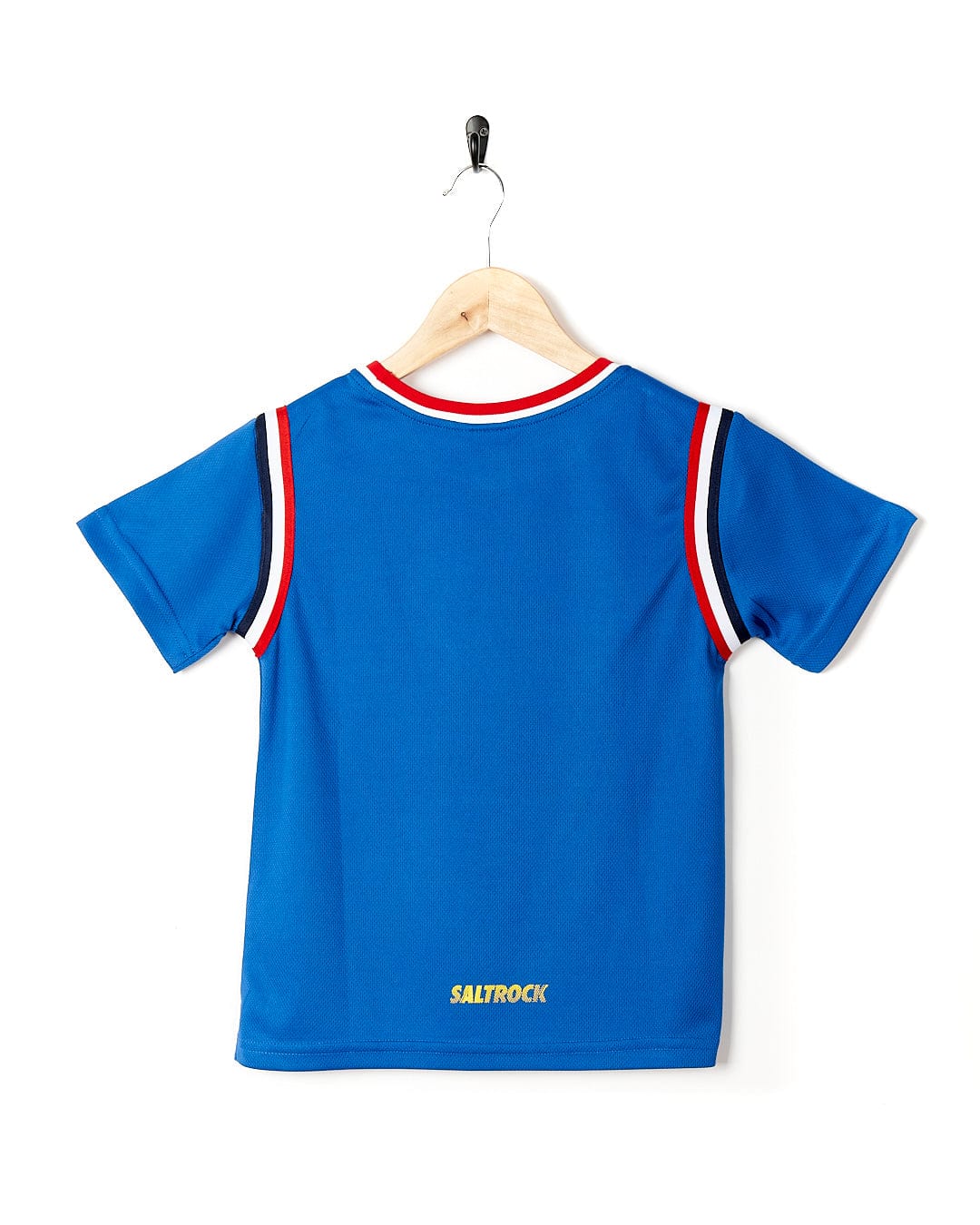 A Saltrock Team - Kids Short Sleeve T-Shirt - Blue with red, white and blue stripes.