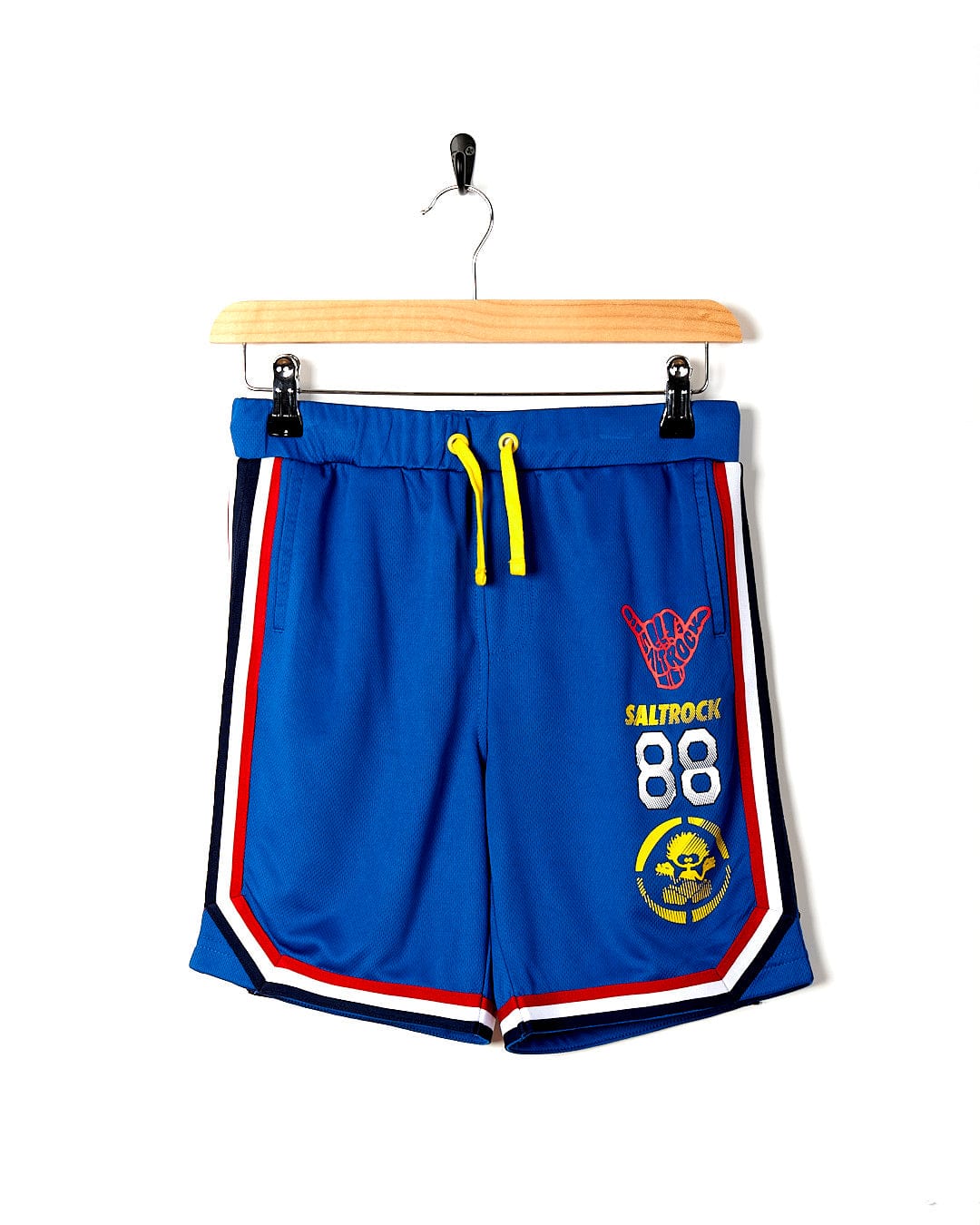 A pair of Saltrock blue shorts with the number 88 on them.