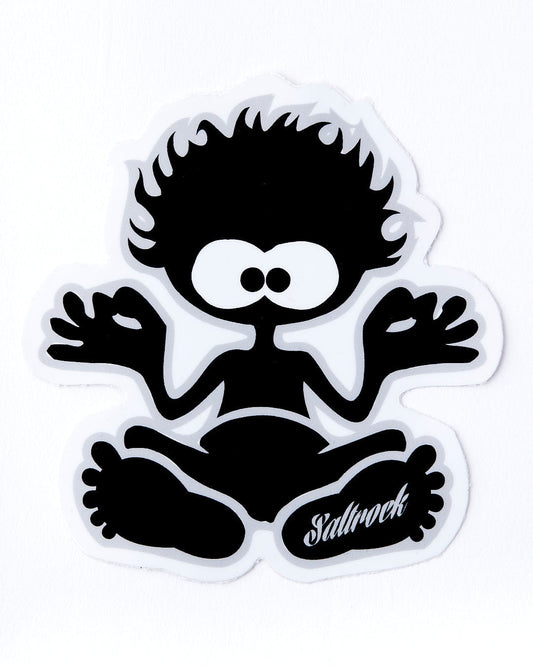 A black and white Saltrock Tok Icon Sticker with a man in yoga pose, exuding chill vibes.